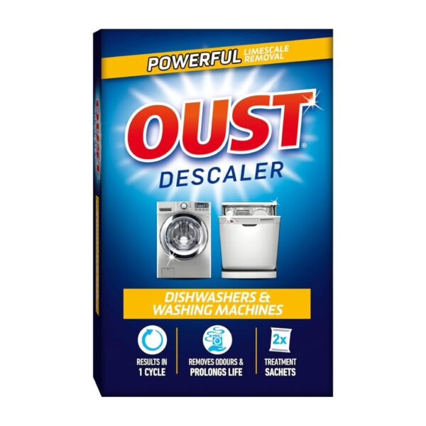 OST-4868 Oust Dishwasher & Washing Machine Descaler – 2 x 75g Sachets – Removes Limescale, Dirt & Odours, Deep Clean in 1 Cycle