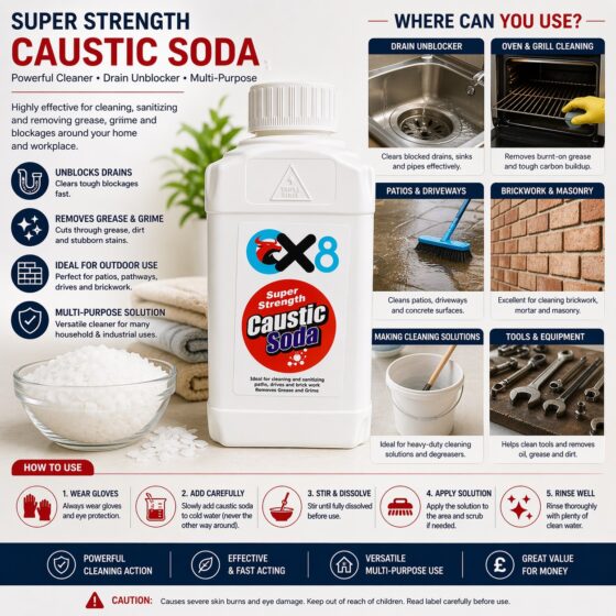 Caustic Soda 500g – Heavy Duty Drain Cleaner & Degreaser for Grease, Brickwork, Paths & General Cleaning
