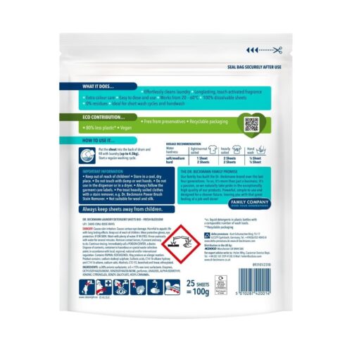Dr. Beckmann Magic Leaves Bio Laundry Detergent Sheets 25 Washes – Fresh Blossom, Pre-Dosed, Eco-Friendly, Pink Sheets