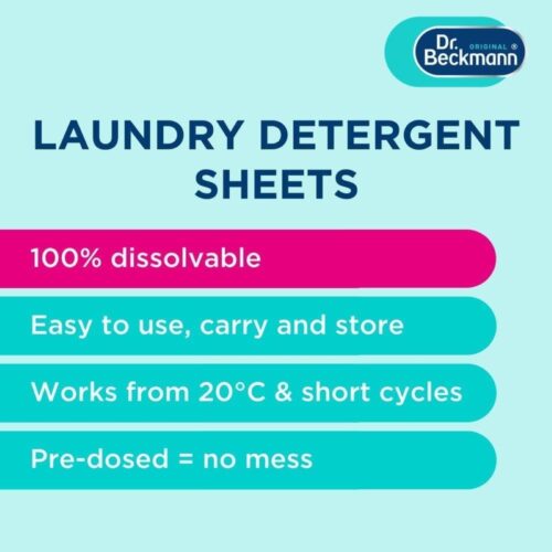 Dr. Beckmann Magic Leaves Bio Laundry Detergent Sheets 25 Washes – Fresh Blossom, Pre-Dosed, Eco-Friendly, Pink Sheets