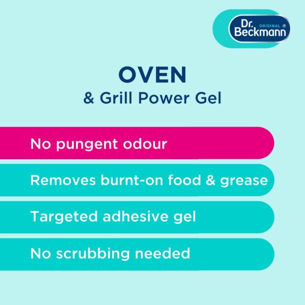 Dr. Beckmann Oven & Grill Power Gel 375ml – Removes Burnt-On Food & Grease, Gel Formula, Sticks to Vertical Surfaces