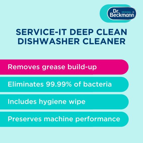 Dr. Beckmann Service‑It Deep Clean Dishwasher Cleaner 75g – Lime Fresh, Includes Door Seal Wipe, Single Treatment
