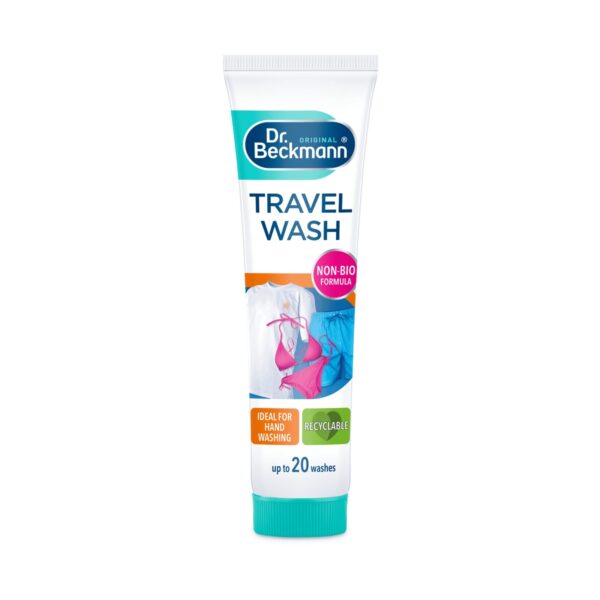 Dr. Beckmann Non-Bio Travel Wash 100ml – 20 Washes, Hand Wash Gel, Whites & Colours, Stain Remover, On-The-Go Laundry