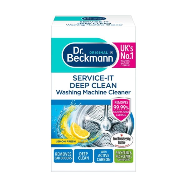 Dr. Beckmann Service-It Deep Clean Washing Machine Cleaner 250g – Lemon Fresh Powder, Single Treatment Descaler