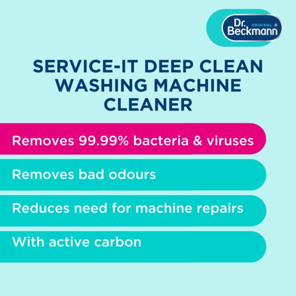 Dr. Beckmann Service-It Deep Clean Washing Machine Cleaner 250g – Lemon Fresh Powder, Single Treatment Descaler