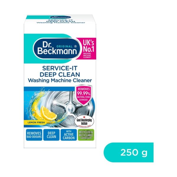 Dr. Beckmann Service-It Deep Clean Washing Machine Cleaner 250g – Lemon Fresh Powder, Single Treatment Descaler
