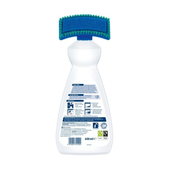 Dr. Beckmann Carpet Stain Remover 650ml – Integrated Brush, Powerful Spot Cleaner, Removes Stains & Odours in 3 Minutes