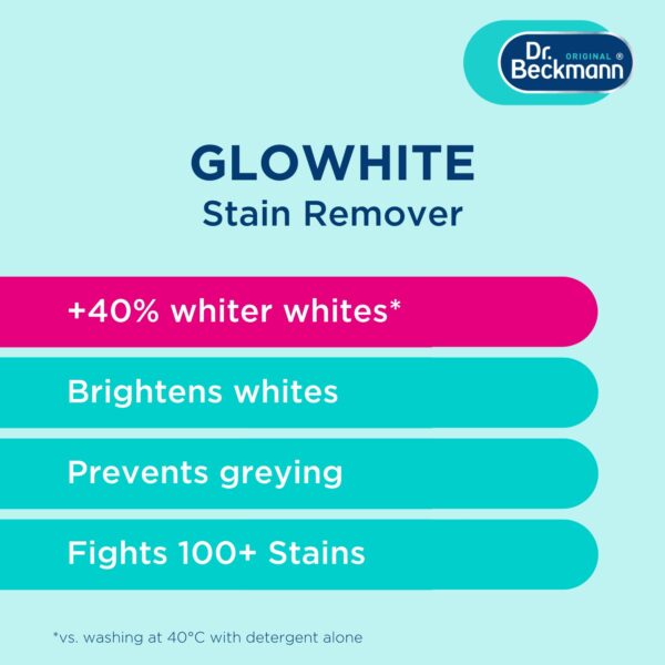 Dr. Beckmann Glowhite Whitening Booster 400g – Laundry Whitener & Stain Remover, Removes 100+ Stains, In-Wash Use