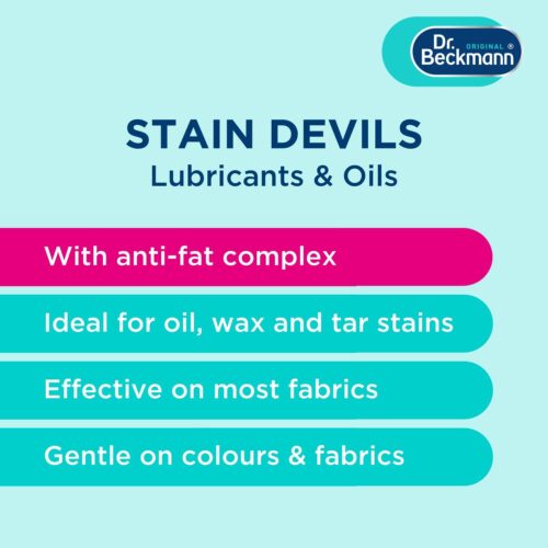 Dr. Beckmann Stain Devils Grease & Oil Remover 50ml – Motor Oil, Tar, Wax, Lubricants, Anti-Fat Complex, Laundry Safe 8 Dr. Beckmann Stain Devils Grease & Oil Remover 50ml – Motor Oil, Tar, Wax, Lubricants, Anti-Fat Complex, Laundry Safe