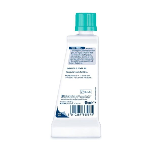 Dr. Beckmann Stain Devils Pen & Ink Remover 50ml – Ballpoint, Felt Tip, Crayon, Colour Particle, Tough on Stains