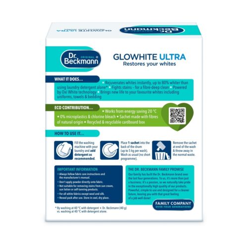 Dr. Beckmann Glowhite Ultra Fabric Whitener 4 x 40g Sachets – Restores Whites, Removes Stains, Treats Greyness, 20°C Wash 5 Dr. Beckmann Glowhite Ultra Fabric Whitener 4 x 40g Sachets – Restores Whites, Removes Stains, Treats Greyness, 20°C Wash