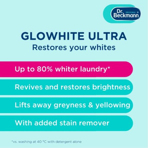 Dr. Beckmann Glowhite Ultra Fabric Whitener 4 x 40g Sachets – Restores Whites, Removes Stains, Treats Greyness, 20°C Wash 6 Dr. Beckmann Glowhite Ultra Fabric Whitener 4 x 40g Sachets – Restores Whites, Removes Stains, Treats Greyness, 20°C Wash