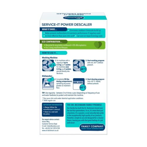 Dr. Beckmann Service-It Power Descaler 2 x 50g – Washing Machine & Dishwasher Cleaner, Removes Limescale Fast