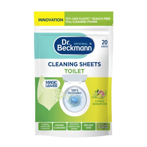 Dr. Beckmann Toilet Cleaning Sheets Citrus Sensation 20 Pack – 100% Dissolvable Foaming Toilet Cleaner, Removes Limescale & Odours