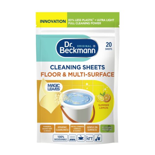 Dr. Beckmann Floor & Multi-Surface Cleaning Sheets 20 Wipes – Summer Lemon, Dissolvable Degreasing Cleaner, Streak-Free Hygienic Shine
