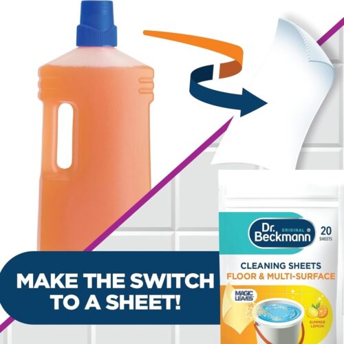 Dr. Beckmann Floor & Multi-Surface Cleaning Sheets 20 Wipes – Summer Lemon, Dissolvable Degreasing Cleaner, Streak-Free Hygienic Shine