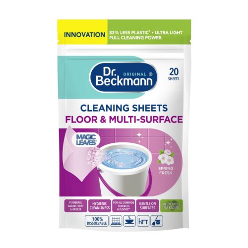 Dr. Beckmann Floor & Multi-Surface Cleaning Sheets 20 Wipes – Spring Fresh, Dissolvable Degreasing Cleaner, Streak-Free Hygienic Shine