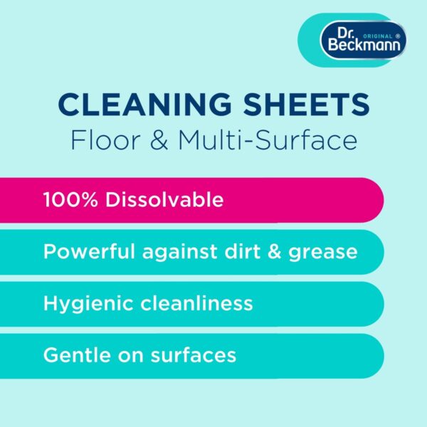 Dr. Beckmann Floor & Multi-Surface Cleaning Sheets 20 Wipes – Spring Fresh, Dissolvable Degreasing Cleaner, Streak-Free Hygienic Shine