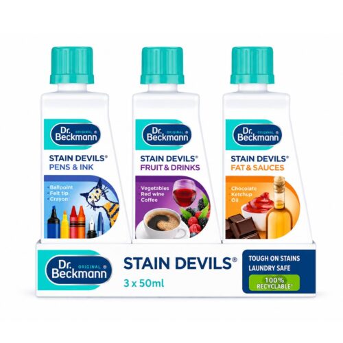 Dr. Beckmann Stain Devils 3 x 50ml – Pen & Ink, Fruit & Drink, Blood & Protein Removers, Tough on Stains, Laundry Safe