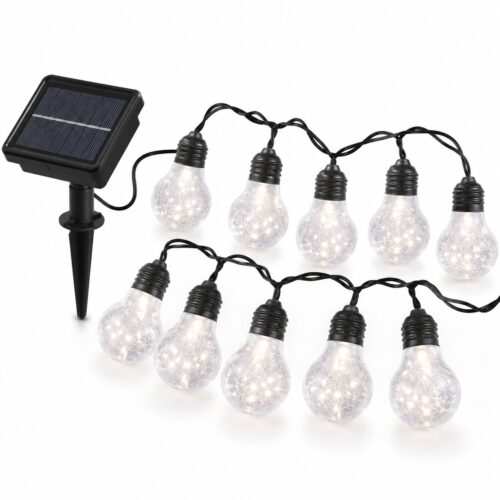 Solar Powered 10 Bulb String Lights (2.7M) – White LED, Flashing & Steady Modes, IP44 Water-Resistant Outdoor Lights 8 Solar Powered 10 Bulb String Lights (2.7M) – White LED, Flashing & Steady Modes, IP44 Water-Resistant Outdoor Lights