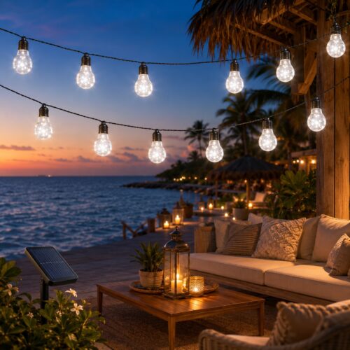 Solar Powered 10 Bulb String Lights (2.7M) – White LED, Flashing & Steady Modes, IP44 Water-Resistant Outdoor Lights 12 Solar Powered 10 Bulb String Lights (2.7M) – White LED, Flashing & Steady Modes, IP44 Water-Resistant Outdoor Lights