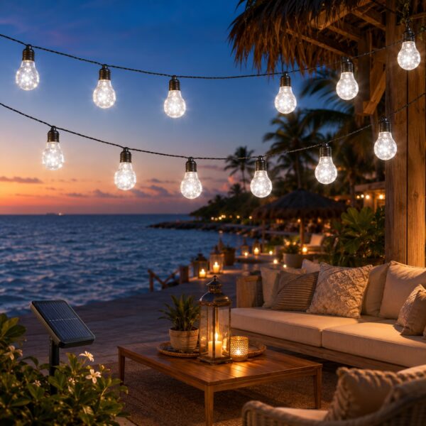 Solar Powered 10 Bulb String Lights (2.7M) – White LED, Flashing & Steady Modes, IP44 Water-Resistant Outdoor Lights 5 Solar Powered 10 Bulb String Lights (2.7M) – White LED, Flashing & Steady Modes, IP44 Water-Resistant Outdoor Lights