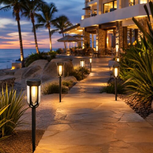 Solar Garden LED Path Lights 2 Pack (33 x 7cm) – Warm White Filament LED, Solar Powered, Auto On at Dusk, Outdoor Pathway & Garden Lighting