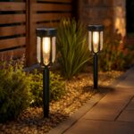 Solar Garden LED Path Lights 2 Pack (33 x 7cm) – Warm White Filament LED, Solar Powered, Auto On at Dusk, Outdoor Pathway & Garden Lighting