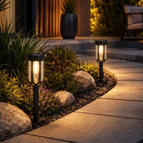 Solar Garden LED Path Lights 2 Pack (33 x 7cm) – Warm White Filament LED, Solar Powered, Auto On at Dusk, Outdoor Pathway & Garden Lighting