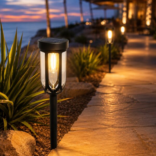 Solar Garden LED Path Lights 2 Pack (33 x 7cm) – Warm White Filament LED, Solar Powered, Auto On at Dusk, Outdoor Pathway & Garden Lighting
