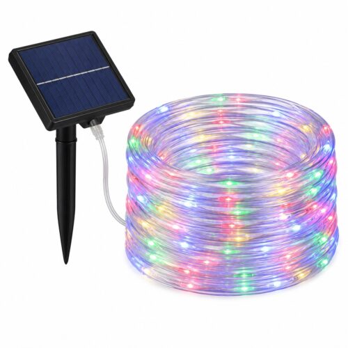 Solar Powered Multifunction Rope Light (10M) – 100 Multicolour LEDs, 8 Lighting Functions, Outdoor Garden & Decorative String Light 8 Solar Powered Multifunction Rope Light (10M) – 100 Multicolour LEDs, 8 Lighting Functions, Outdoor Garden & Decorative String Light