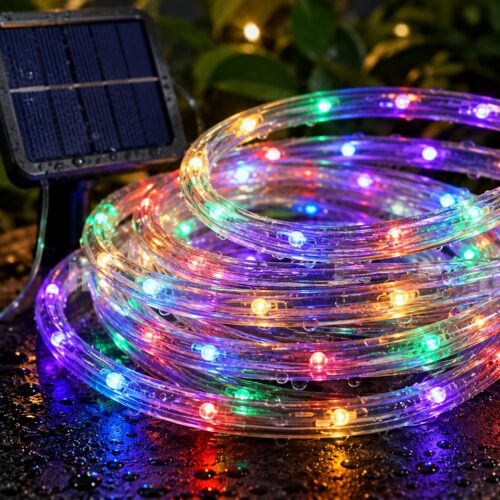 Solar Powered Multifunction Rope Light (10M) – 100 Multicolour LEDs, 8 Lighting Functions, Outdoor Garden & Decorative String Light 7 Solar Powered Multifunction Rope Light (10M) – 100 Multicolour LEDs, 8 Lighting Functions, Outdoor Garden & Decorative String Light