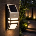 Solar Powered Stainless Steel Motion Sensor Security Light (17 x 7.8 x 5cm) – 3-5m 90° Auto Sensor, Rechargeable Outdoor Fence Light