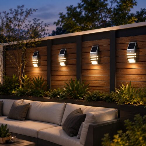Solar Powered Stainless Steel Motion Sensor Security Light (17 x 7.8 x 5cm) – 3-5m 90° Auto Sensor, Rechargeable Outdoor Fence Light