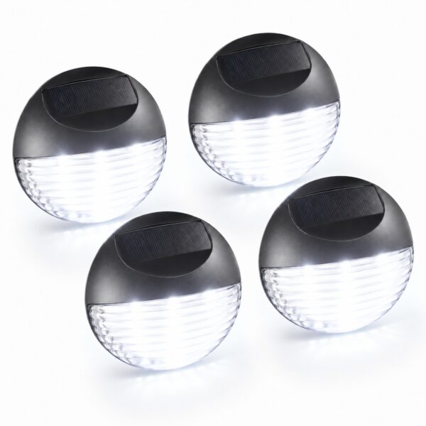 Solar Fence Light 4 Pack (11 x 11 x 4.4cm) – Bright White LED, Solar Powered, Water-Resistant, Rechargeable Outdoor Wall Light