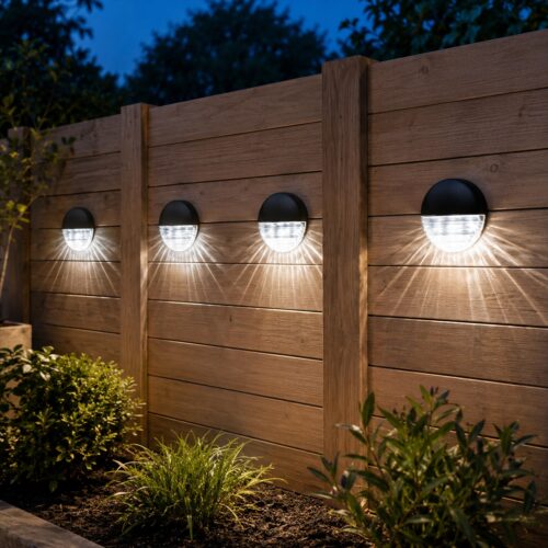 Solar Fence Light 4 Pack (11 x 11 x 4.4cm) – Bright White LED, Solar Powered, Water-Resistant, Rechargeable Outdoor Wall Light