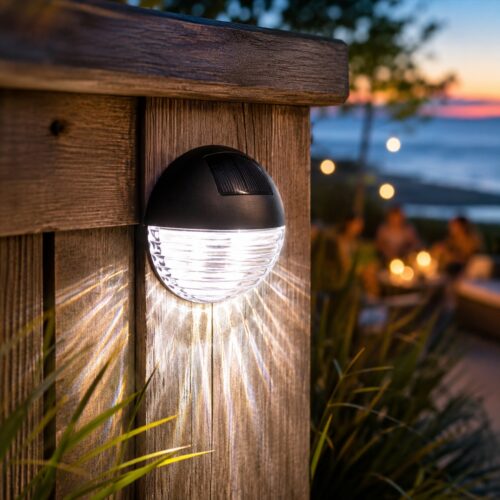 Solar Fence Light 4 Pack (11 x 11 x 4.4cm) – Bright White LED, Solar Powered, Water-Resistant, Rechargeable Outdoor Wall Light