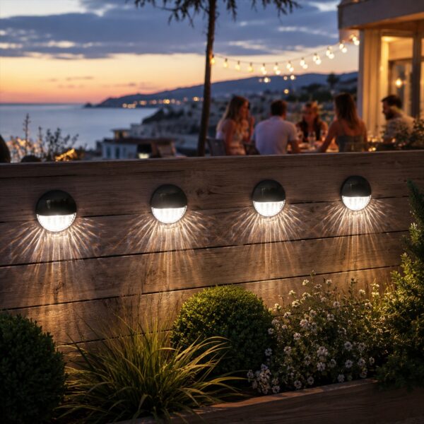 Solar Fence Light 4 Pack (11 x 11 x 4.4cm) – Bright White LED, Solar Powered, Water-Resistant, Rechargeable Outdoor Wall Light