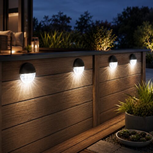 Solar Fence Light 4 Pack (11 x 11 x 4.4cm) – Bright White LED, Solar Powered, Water-Resistant, Rechargeable Outdoor Wall Light