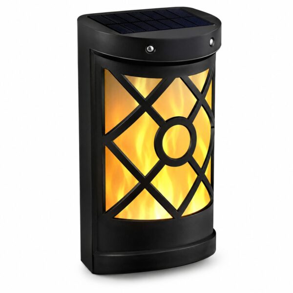 Solar Flame Wall Light LED (18 x 5 x 10cm) – Polycrystalline Solar Panel, Rechargeable Battery, Warm White Outdoor Fence Light