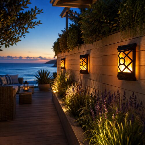 Solar Flame Wall Light LED (18 x 5 x 10cm) – Polycrystalline Solar Panel, Rechargeable Battery, Warm White Outdoor Fence Light