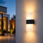 Solar Up/Down Acrylic Wall Light (2 x 8 x 3cm)  – Polycrystalline Solar Panel, Dual Colour Warm & Bright White LED, Outdoor Wall Light