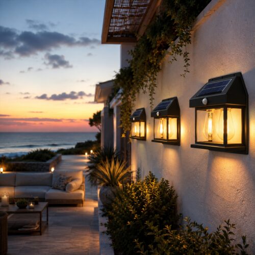 Double Bulb Solar Wall Light With Motion Sensor (18 x 5.5 x 17cm) – 3 Mode Warm White LED, Water-Resistant, 6-8 Hour Outdoor Lighting