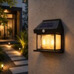 Double Bulb Solar Wall Light With Motion Sensor (18 x 5.5 x 17cm) – 3 Mode Warm White LED, Water-Resistant, 6-8 Hour Outdoor Lighting