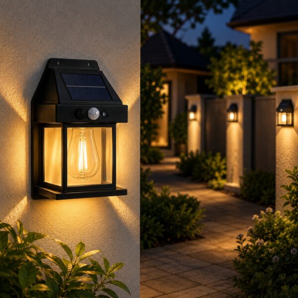 Solar Powered Wall Light With Motion Sensor (17 x 5.5 x 12cm) – 3 Mode Warm White LED, Water-Resistant, 6-8 Hour Outdoor Lighting