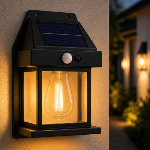 Solar Powered Wall Light With Motion Sensor (17 x 5.5 x 12cm) – 3 Mode Warm White LED, Water-Resistant, 6-8 Hour Outdoor Lighting