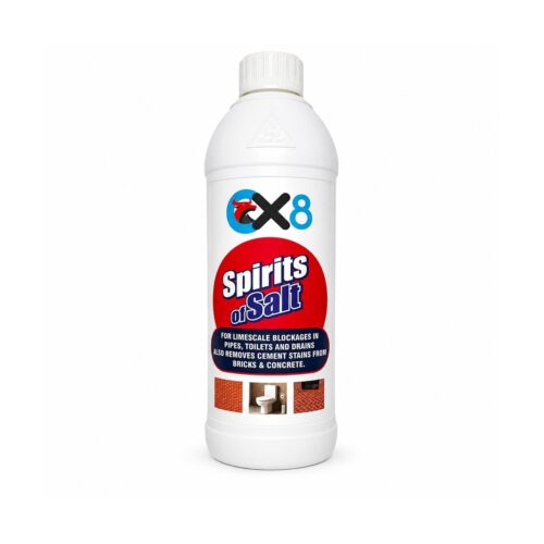 OX8 Spirits of Salt Hydrochloric Acid Cleaner 1L – Limescale Remover, Toilet Descaler, Drain & Pipe Cleaner, Cement Stain Remover
