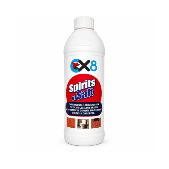 OX8 Spirits of Salt Hydrochloric Acid Cleaner 1L – Limescale Remover, Toilet Descaler, Drain & Pipe Cleaner, Cement Stain Remover