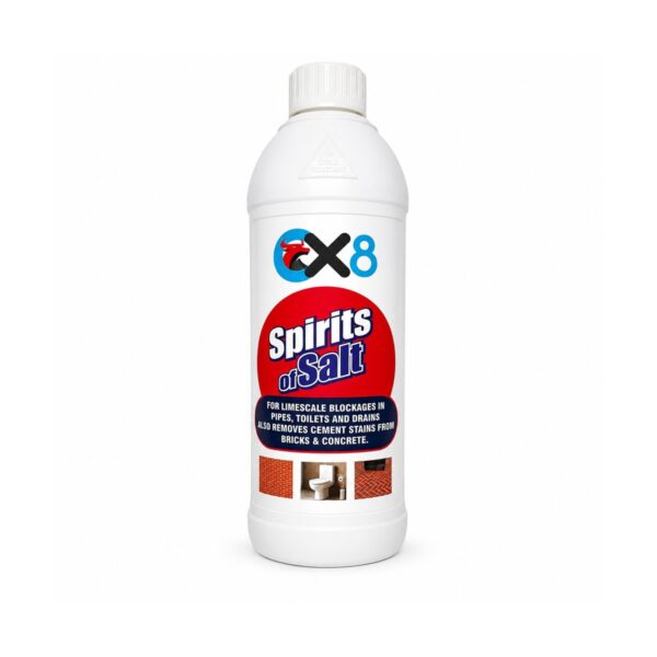 D2G-7259 OX8 Spirits of Salt Hydrochloric Acid Cleaner 1L – Limescale Remover, Toilet Descaler, Drain & Pipe Cleaner, Cement Stain Remover