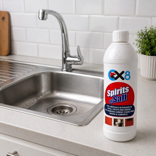 OX8 Spirits of Salt Hydrochloric Acid Cleaner 1L – Limescale Remover, Toilet Descaler, Drain & Pipe Cleaner, Cement Stain Remover 4 OX8 Spirits of Salt Hydrochloric Acid Cleaner 1L – Limescale Remover, Toilet Descaler, Drain & Pipe Cleaner, Cement Stain Remover